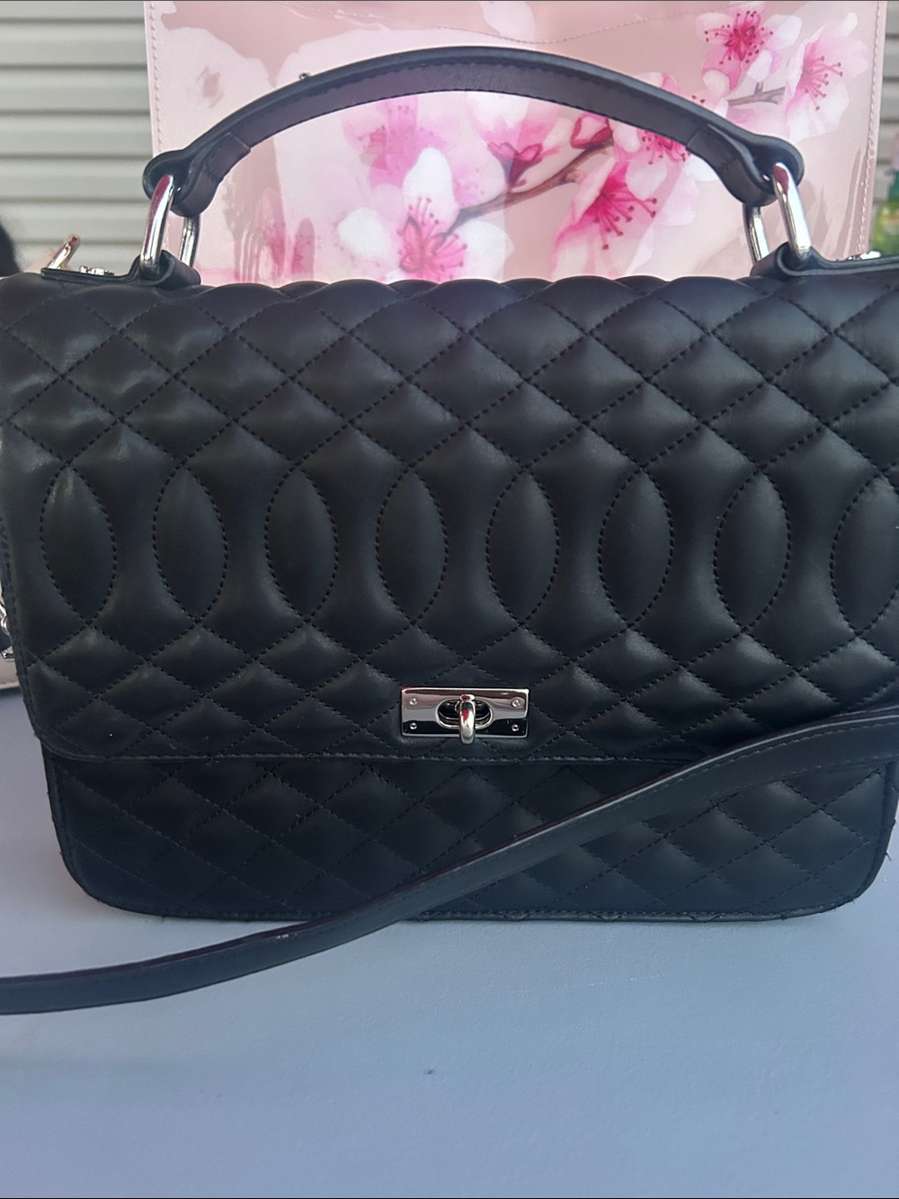 J.Crew Black Quilted Leather Top Handle Crossbody Satchel Shoulder Bag - Picture 10 of 10